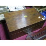 A XIX Century Mahogany Writing Box, with brass escutcheon, blank name plates, leather scriver to