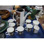 1960's J. G Meakin Coffee Service, with coffee pot, cream jug, sugar bowl, six mugs, etc:- One Tray