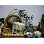 Plant Pot Holders, assorted baskets, brass door handles, brass charger, etc.