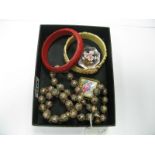 A Decorative Single Strand Cloisonné Bead Necklace, of uniform design, to oval snap clasp, bangles