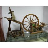 A Hardwood Spinning Wheel, (unchecked for completeness) and spinning wheel frame pieces, oak