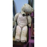 Pink Plush Fabric Teddy Bear, with black stitched nose and mouth, leatherette foot pads and hands,