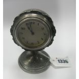 A Hallmarked Silver Cased Bedside Clock, JR, Birmingham 1925, the circular dial with black Arabic