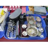 Electroplated Toast Rack, sugar basin, cased salts, trinket pots, early XIX Century postal scales,