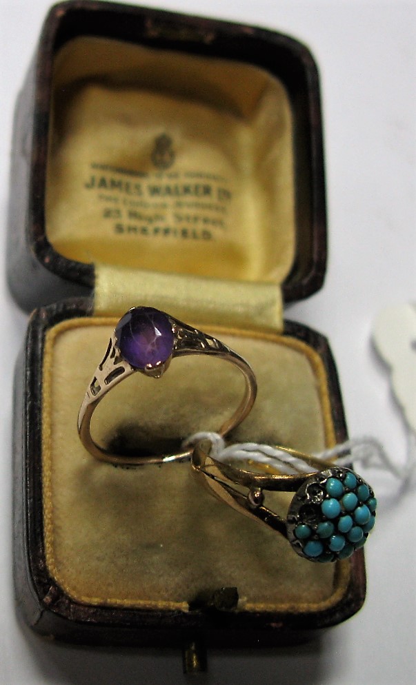 A 18ct Gold Ring, turquoise set (some missing) between bifurcated shoulders; together with a