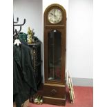 A 1920's Oak Cased Three Weight Grandfather Clock, with silvered dial, glazed, plinth base.