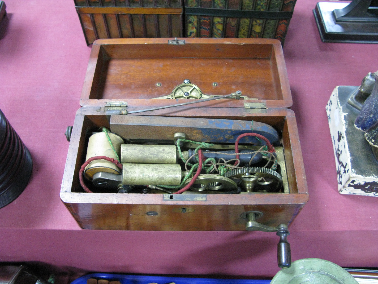 An Early XX Century Mahogany Cased Shock Machine, the lid with central magnetic indicator, 'Joseph