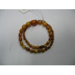 A Single Strand Graduated Amber Coloured Bead necklace, to pierced clasp.