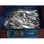 Lighters, silver handled cake knife, cutlery including mother of pearl handled examples.