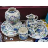 Masons Ironstone 'Regency' Pattern Graduated Hydra Jugs, oval plate, 'Strathmore' jar (lacking