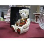 Royal Crown Derby paperweight 'Debonair Bear', 1997 collectors guild, with gold stopper first