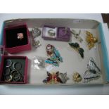 Butterfly and Other Costume Brooches, dress rings:- One Tray