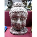 Mauve Streaked Glazed Pottery, female Oriental head on oval base, 33cm tall.