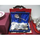 A pair of Hallmarked Silver Spoons, together with assorted plated cutlery, circular tray etc