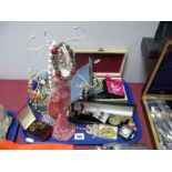 A Mixed Lot of Assorted Costume Jewellery, necklace stand, jewellery box, etc:- One Tray