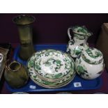 Masons 'Chartreuse' Ginger Jar, octagonal jug and seven plates, Royal Vistas vases:- One Tray