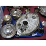 Mappin & Webb Plated Hors d'oeurves with glass dividers. three piece tea service, muffin dish,