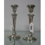 A Pair of Hallmarked Silver Candlesticks, (makers marks rubbed), Birmingham 1919, 16.8cm high, (2)