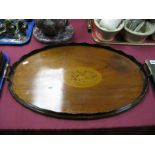 An Edwardian Inlaid Mahogany Tray, with wavy gallery and brass handles.