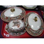 A Pair of XIX Century Ashworth Ironstone Oval Tureens and Covers; a Mason's sauce tureen, cover