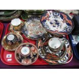 A XIX Century Ashworth Imari Cups and Saucers, Mason's trio and comport, etc:- One Tray