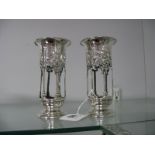 A Pair of Hallmarked Silver Vases, Birmingham 1907, of openwork design (damaged) on circular