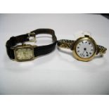A 15ct Gold Cased Ladies Wristwatch, the white dial with black and red Roman numerals within plain