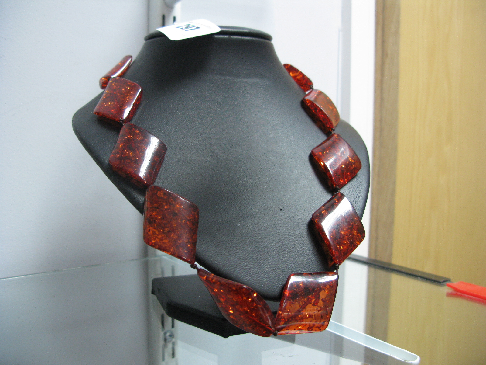 A Modern Amber Coloured Panel Necklace, to screw clasp