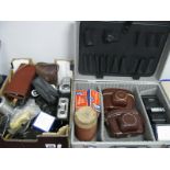 Cameras - Zeiss Ikon, Goldix, Comet etc, accessories, white metal carry case.
