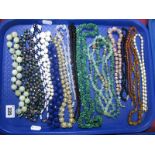 Vintage and Other Bead Necklaces, including amber coloured, fresh water peal etc:- One Tray