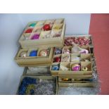 A Quantity of Vintage Christmas Baubles, mini crackers, tinsel decorations, etc.