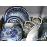 Two Early XX Century Mason's 'Vista' Chargers, a quantity of other blue and white pottery