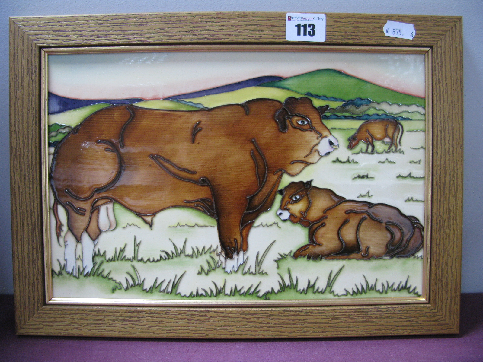 A Moorcroft Limousin Bulls Plaque, shape PLQ2, trial, 19.5 x 30cm.