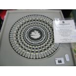 Three Wedgwood Black Fine Jasperware Tri Colour 'Trophy Plates', (boxed with certificates). (3)