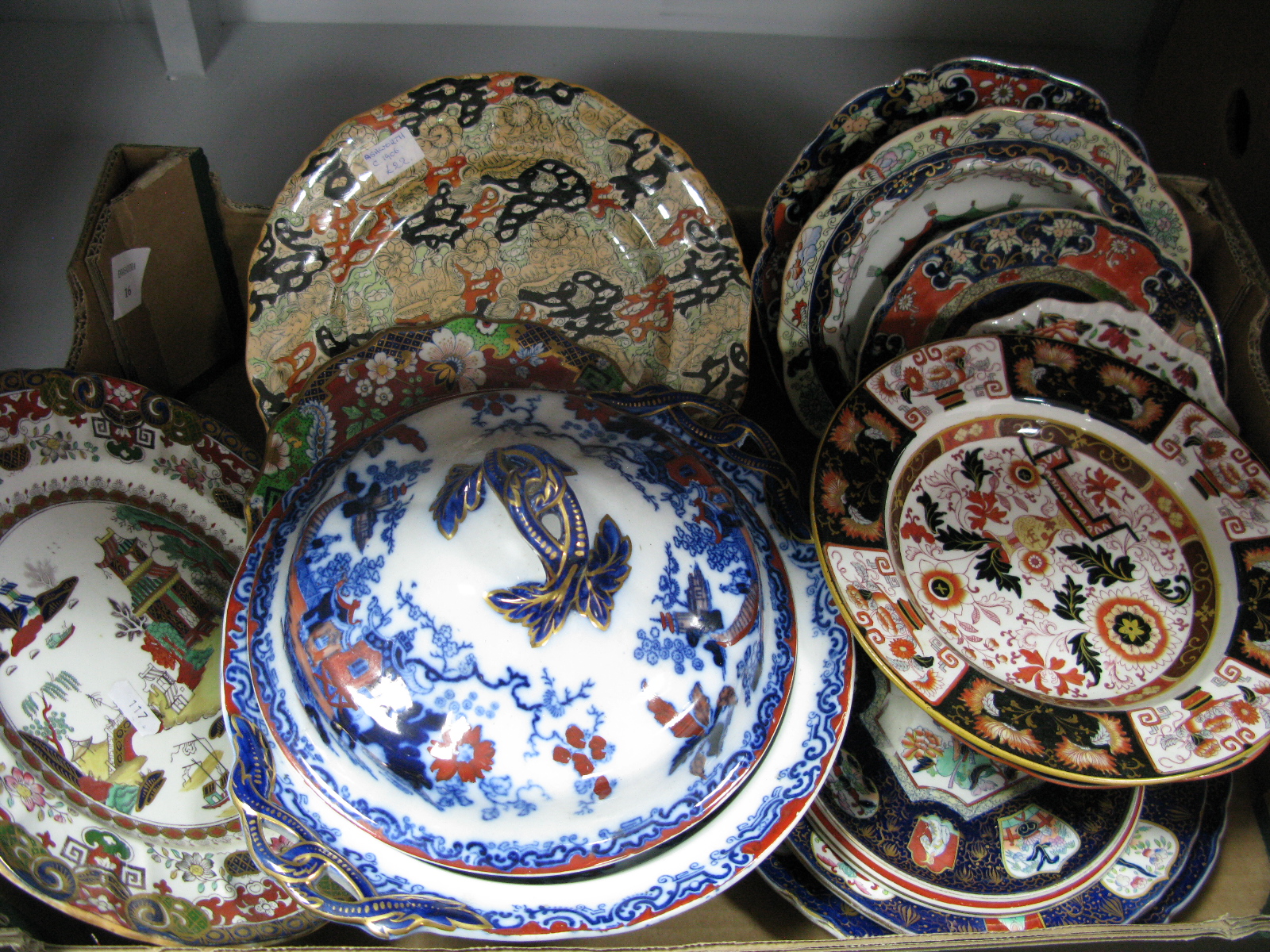 Ironstone Tureen and Cover, Ashworth and Mason's table plates:- One Box