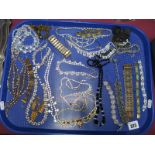 Diamanté and Other Necklaces, bead necklaces, tiger's eye heart bracelet etc:- One Tray
