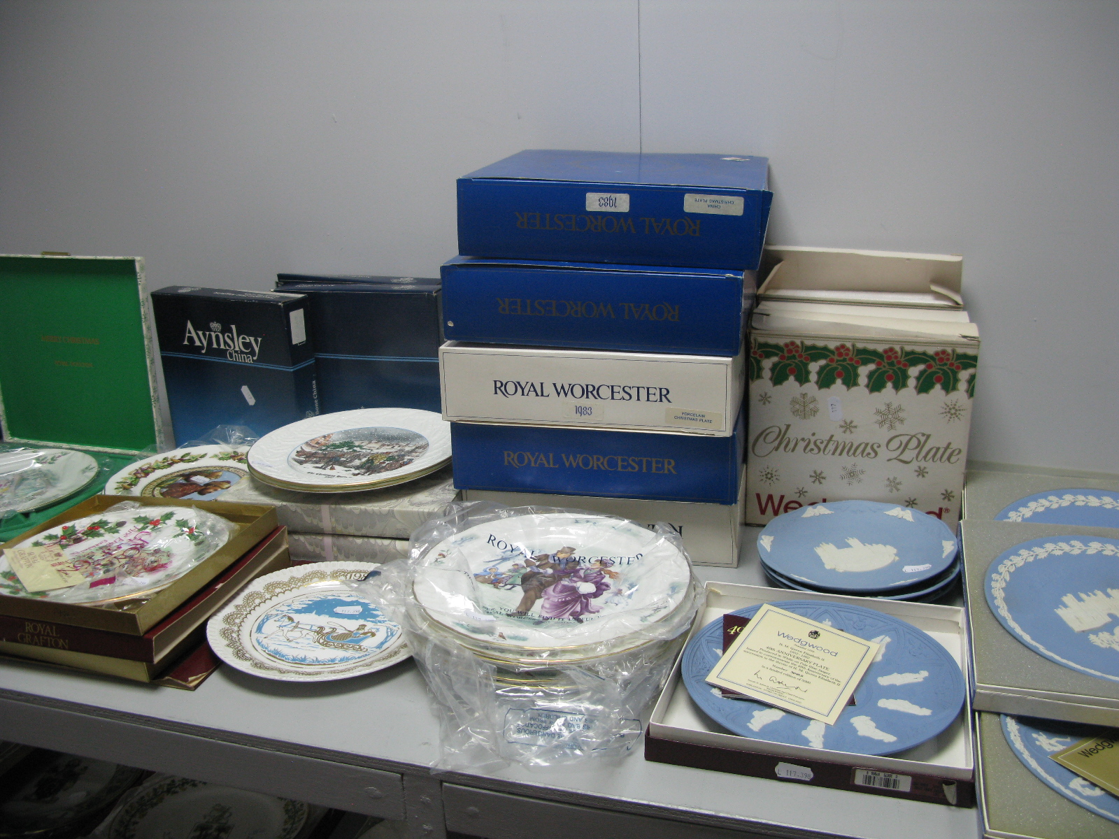 A Collection of Christmas Plates, including Wedgwood Jasperware, Aynsley, Royal Grafton, Spode,