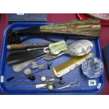 Button Hooks, brush and comb (damaged) fan, etc:- One Tray