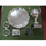 A Motoring Trophy on Heavy Marble Base, an R.A.C presentation silver plated tray, two plated pin