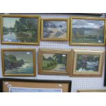 Chris Slater (Rotherham Artist), Barges, Coastal Mountain Scenes, etc, oil paintings, the largest 19