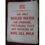 A Quantity of WWII Era Gout Issue Instructional Posters, 'Use Only Boiled Water', printed for H.M.