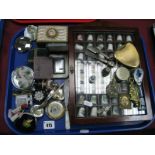 A Collection of Assorted Thimbles, in a display case, compacts, Ronson lighters, trinket box,