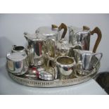 Picquot Ware Four Piece Tea Set, plated oval tray, spoons, brass bell etc.