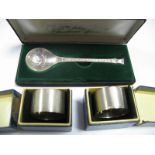 The 1976 John Pinches Christmas Spoon, in silver by Peter Jackson (cased), pair of silver napkin