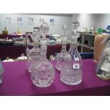 A Pair of Bulbous Faceted Decanters, bell shaped example, claret jug.