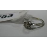 A 9ct White Gold Single Stone Diamond Ring, the old brilliant cut stone six claw set.