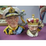 Royal Doulton Character Jug Earl Mountbatten of Burma, D 6944, and a smaller one King Edward VII,