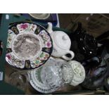 Five Mason's Christmas Plates, Sadler teapot, Rington's teapot, lead crystal glassware, model