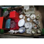 Cased and Loose Cutlery, napkin rings, hair tidy, butter dish (boxed) and other plated wares:- One
