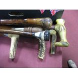 A XX Century Horn Handled Walking Stick, and other walking sticks. (7)